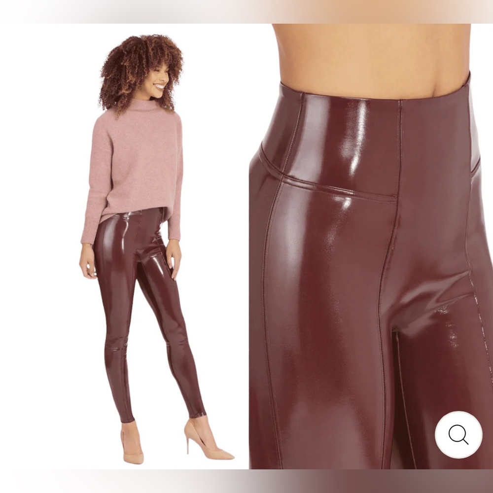 NEW SPANX LIQUID LEATHER PULL ON PANTS RUBY RED TIGHT LEGGINGS PANTS SZ XS S - Picture 4 of 7